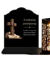 Znicz solarny z tabliczką i lampionem – Krzyż i różaniec - widok produktu