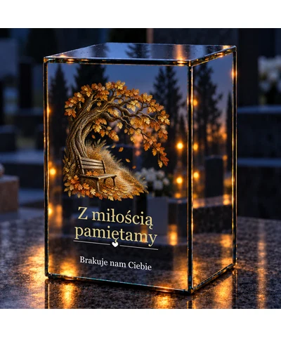 Znicz lustrzany LED – Ławka pod drzewem - noc na grobie