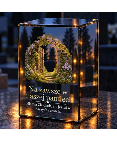Znicz lustrzany LED – Uchylona furtka - noc na grobie