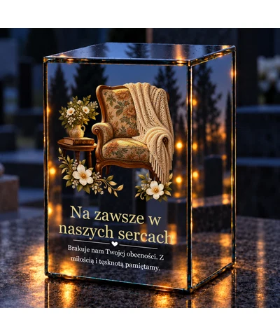 Znicz lustrzany LED – Pusty fotel - noc na grobie