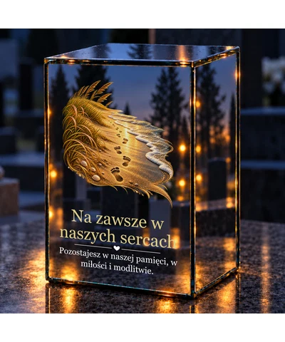 Znicz lustrzany LED – Ślady na piasku - noc na grobie