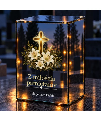 Znicz lustrzany LED – Krzyż i lilie - noc na grobie