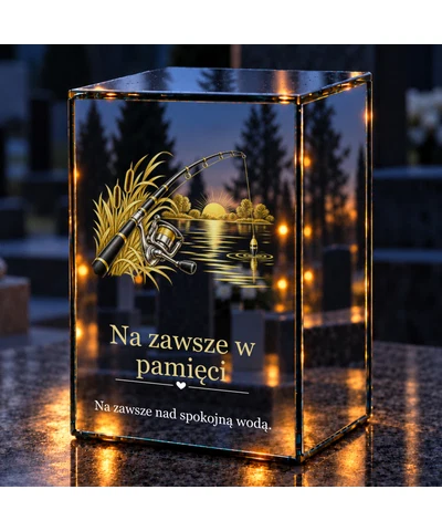 Znicz lustrzany LED – Wędkarz — spokojna woda - noc na grobie