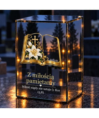 Znicz lustrzany LED – Księga z lilią - noc na grobie
