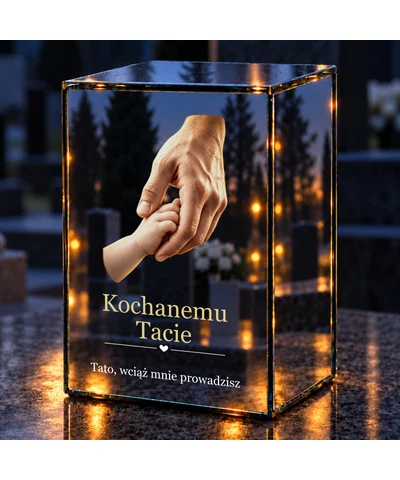 Znicz lustrzany LED – Dla Taty – Dłoń ojca - noc na grobie