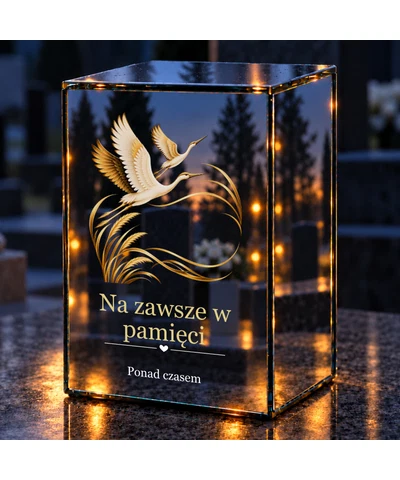 Znicz lustrzany LED – Żurawie — wieczna pamięć - noc na grobie