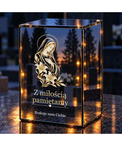 Znicz lustrzany LED – Maryja i białe lilie - noc na grobie