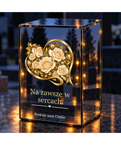 Znicz lustrzany LED – Serce pełne róż - noc na grobie
