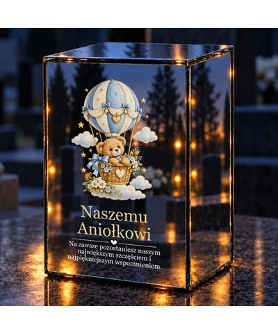 Znicz lustrzany LED – Miś w balonie — Aniołkowi - noc na grobie