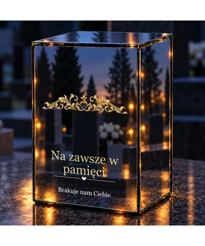 Znicz lustrzany LED – Złoty ornament pamięci - noc na grobie