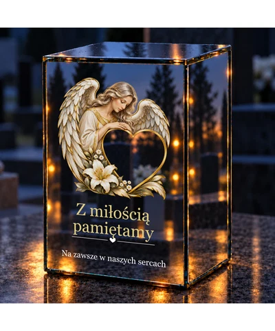 Znicz lustrzany LED – Anioł przy sercu - noc na grobie