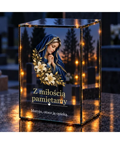 Znicz lustrzany LED – Maryja w błękitnym welonie - noc na grobie