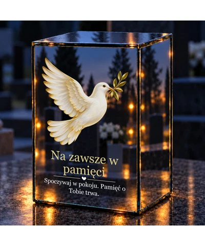 Znicz lustrzany LED – Gołąb z gałązką oliwną - noc na grobie