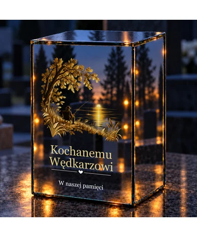 Znicz lustrzany LED – Wędkarz nad jeziorem - noc na grobie