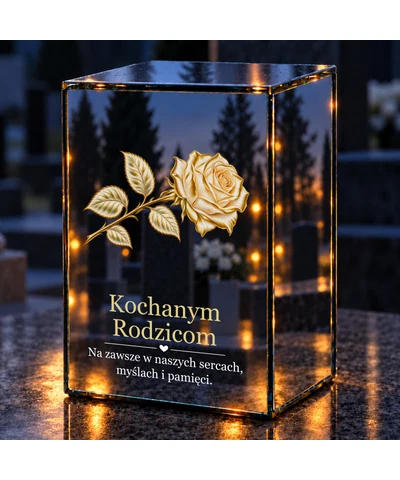 Znicz lustrzany LED – Róża dla rodziców - noc na grobie