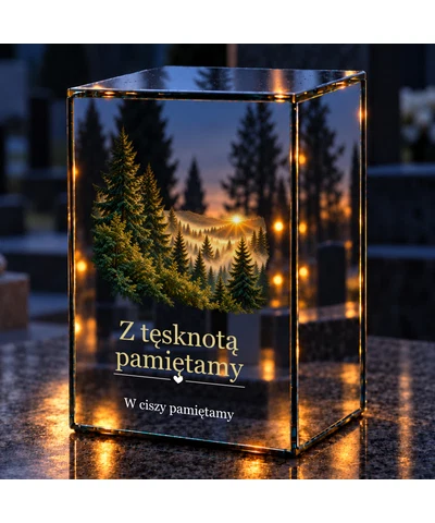 Znicz lustrzany LED – Leśny zachód — ciche wspomnienia - noc na grobie