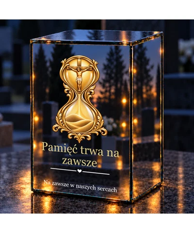 Znicz lustrzany LED – Klepsydra pamięci z krzyżem - noc na grobie