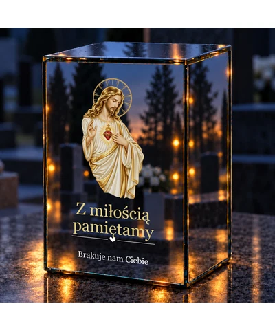 Znicz lustrzany LED – Serce Jezusa — opieka i pokój - noc na grobie
