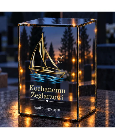 Znicz lustrzany LED – Żaglówka na spokojnej wodzie - noc na grobie