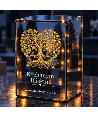 Znicz lustrzany LED – Złote drzewo życia - noc na grobie