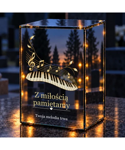 Znicz lustrzany LED – Muzyka wspomnień — klawisze i nuty - noc na grobie