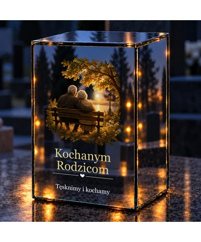 Znicz lustrzany LED – Dla Rodziców – Wspólne chwile na ławce - noc na grobie