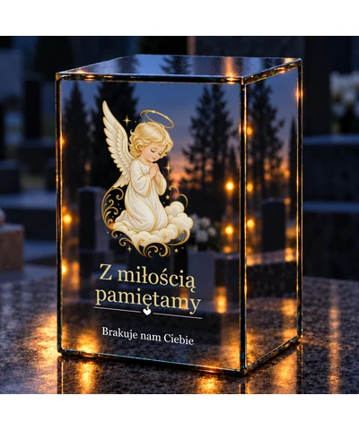 Znicz lustrzany LED – Modlący się aniołek - noc na grobie