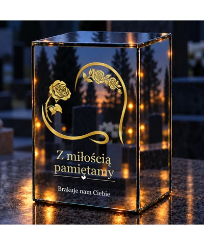Znicz lustrzany LED – Róża pamięci - noc na grobie