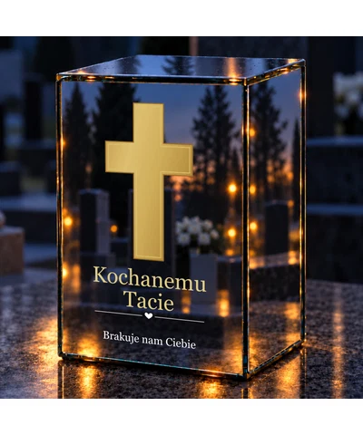Znicz lustrzany LED – Dla Taty – Krzyż pamięci - noc na grobie