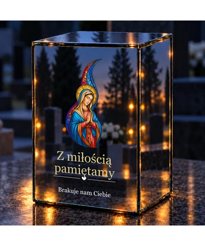 Znicz lustrzany LED – Maryja witrażowa - noc na grobie