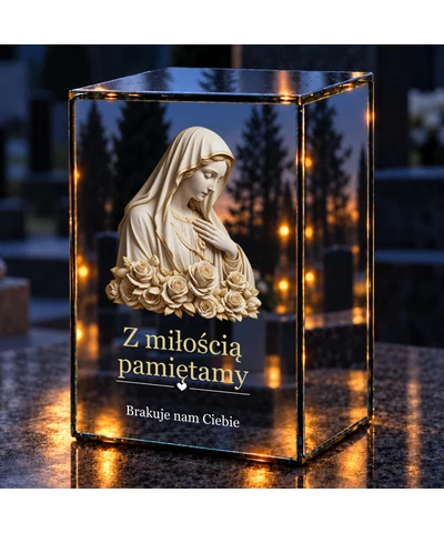 Znicz lustrzany LED – Maryja wśród róż - noc na grobie
