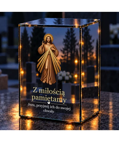 Znicz lustrzany LED – Jezus Miłosierny sepia - noc na grobie