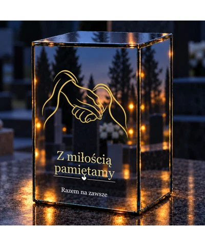 Znicz lustrzany LED – Splecione dłonie - noc na grobie