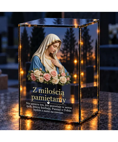 Znicz lustrzany LED – Maryja z różami - noc na grobie