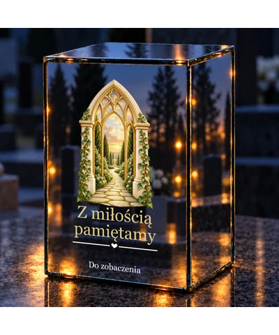 Znicz lustrzany LED – Gotycka brama - noc na grobie
