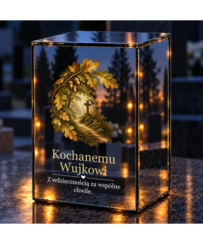 Znicz lustrzany LED – Dla wujka - dębowy szlak - noc na grobie