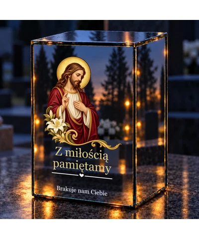 Znicz lustrzany LED – Jezus z liliami
