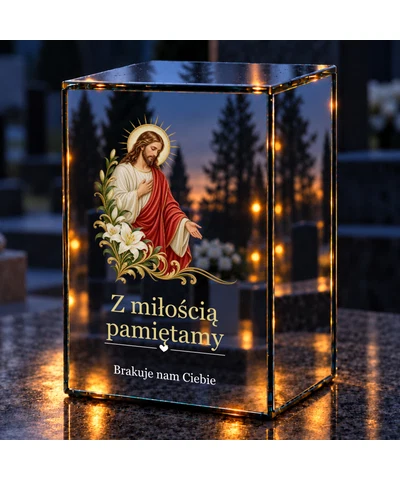 Znicz lustrzany LED – Jezus z liliami
