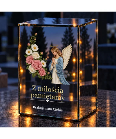Znicz lustrzany LED – Kwiaty anioł - noc na grobie