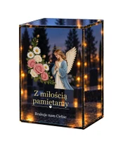 Znicz lustrzany LED – Kwiaty anioł - białe tło