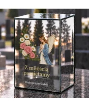 Znicz lustrzany LED – Kwiaty anioł - dzień na grobie