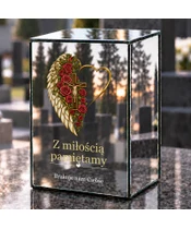Znicz lustrzany LED – Skrzydło róże krzyż - dzień na grobie