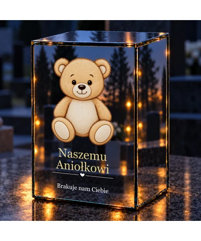 Znicz lustrzany LED – Miś dla dziecka - noc na grobie