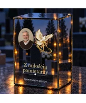 Znicz lustrzany LED – Gołąb z krzyżem ze zdjęciem - noc na grobie