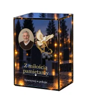 Znicz lustrzany LED – Gołąb z krzyżem ze zdjęciem - białe tło