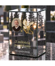Znicz lustrzany LED – Gołąb z krzyżem ze zdjęciem - dzień na grobie