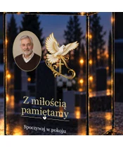 Znicz lustrzany LED – Gołąb z krzyżem ze zdjęciem - zbliżenie