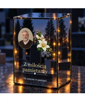 Znicz lustrzany LED – Lilie i wspomnienia ze zdjęciem - noc na grobie