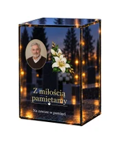 Znicz lustrzany LED – Lilie i wspomnienia ze zdjęciem - białe tło