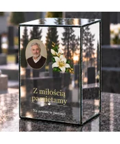 Znicz lustrzany LED – Lilie i wspomnienia ze zdjęciem - dzień na grobie